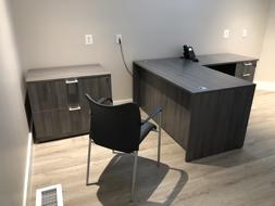 Laminate private office casegoods; OFS, Indiana Furniture, Three-h