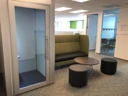 IFS COACT banquettes, OFS Boost Stools, Phone Booths